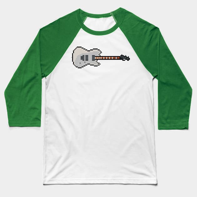 Pixel Silver Contemporary Tele Guitar Baseball T-Shirt by gkillerb